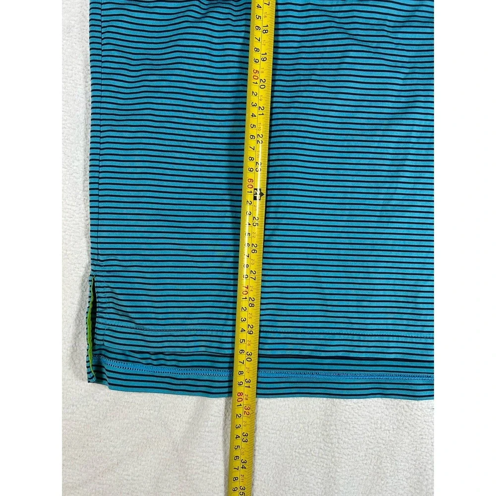 RLX Ralph Lauren Polo Shirt Mens Medium Blue Black Stripe Golf Wicking Stretch